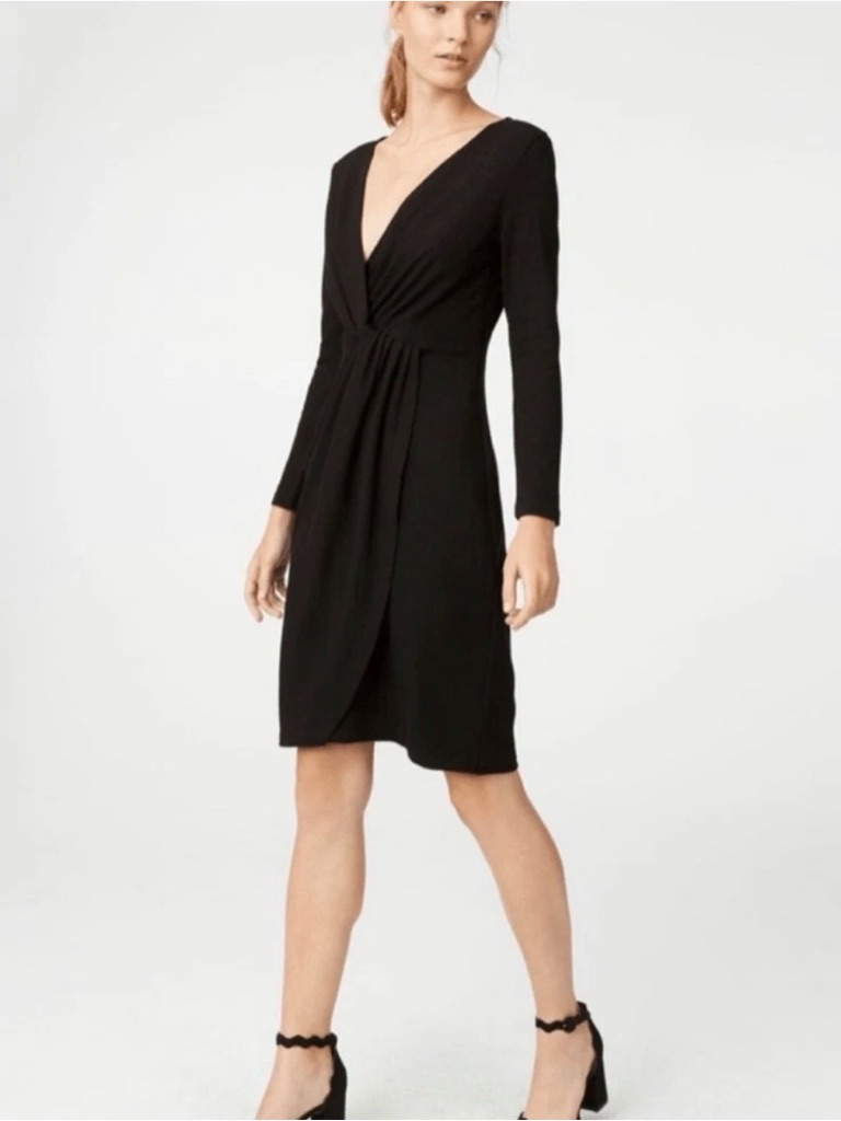 New! Club Monaco Romesta Dress - Black Long Sleeve Wrap Front Dress Size Small